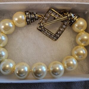 Heidi Daus "Lavish Layers" Beaded Crystal Deco Toggle Bracelet in Cream